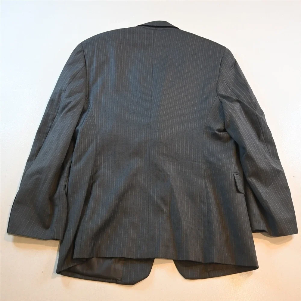 Vtg‎ Y2K Boxy 2000s 42S 33x29 Gray Striped 100% Wool Mens Jacket Pants Suit